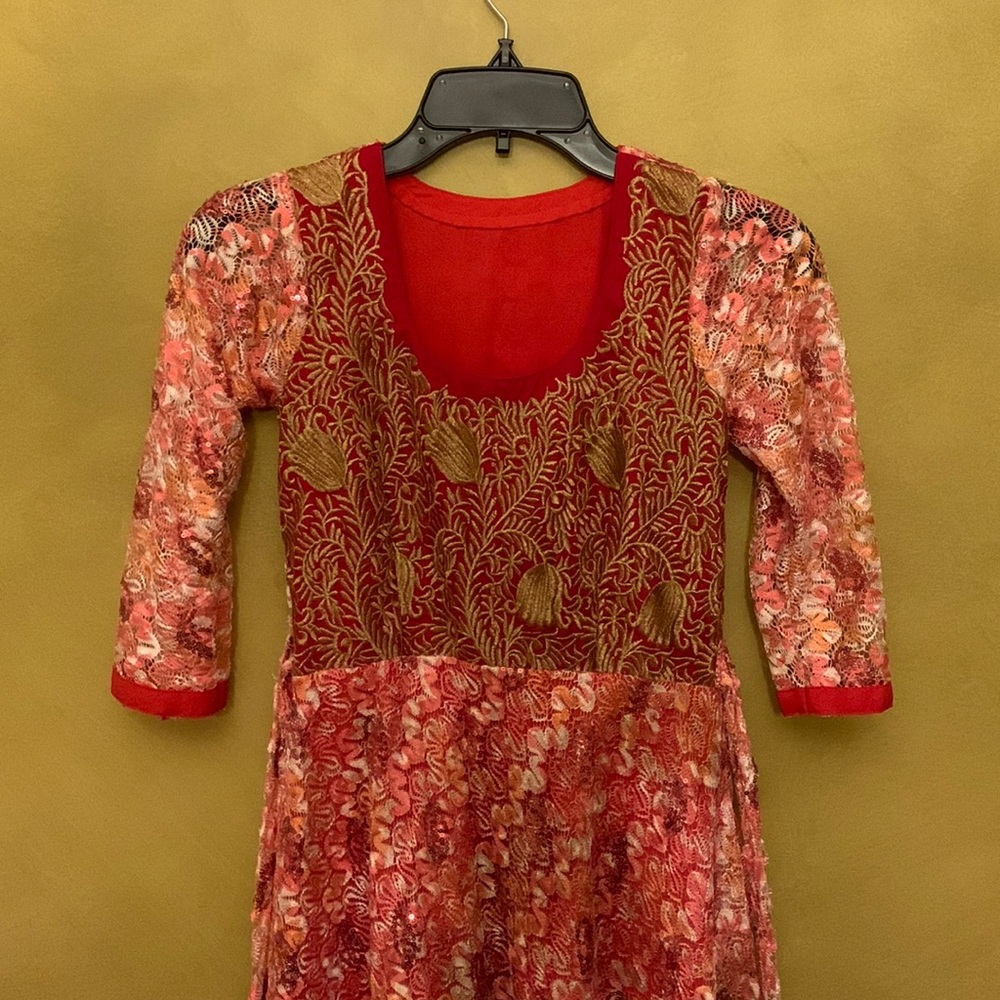 Golden/Red/Pink embroidered dress for any occasion!